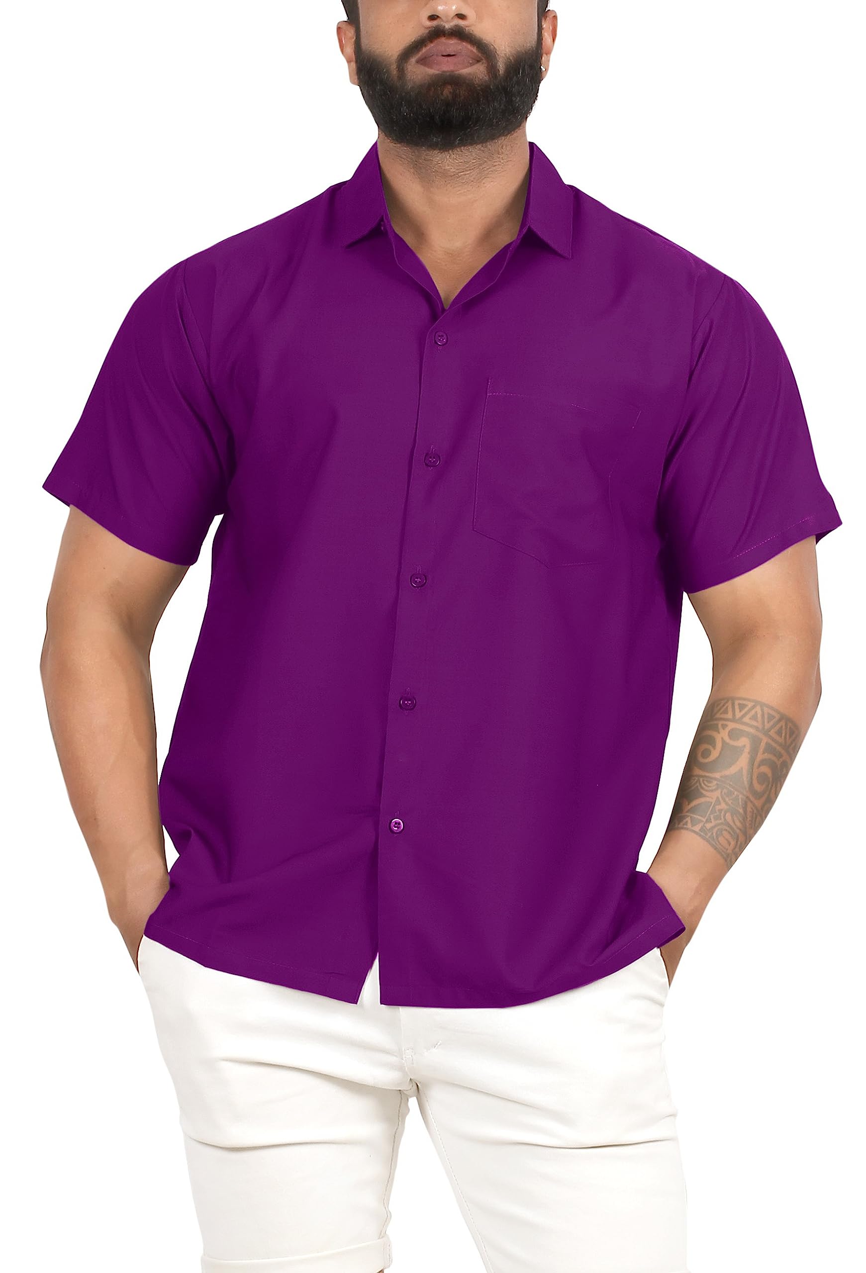 LA LEELA Mens Short Sleeve Button Down Solid Casual