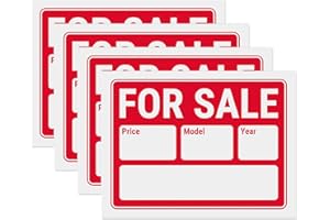 SUTTER SIGNS 4pk For Sale Signs with Year and Model for Car, Vehicles, Boat, Trailer. Waterproof PVC Plastic, 12" x 9"