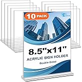 EHWINE Acrylic Sign Holder 8.5 x 11, 10 Pack Double-Sided Stand up Table Top Sign Holders, Clear Acrylic Picture Frame Menu Flyer Paper Holder Display Stand for Office Business Store Wedding Party