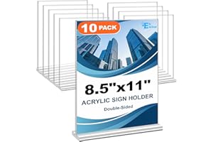 EHWINE Acrylic Sign Holder 8.5 x 11, 10 Pack Double-Sided Stand up Table Top Sign Holders, Clear Acrylic Picture Frame Menu F