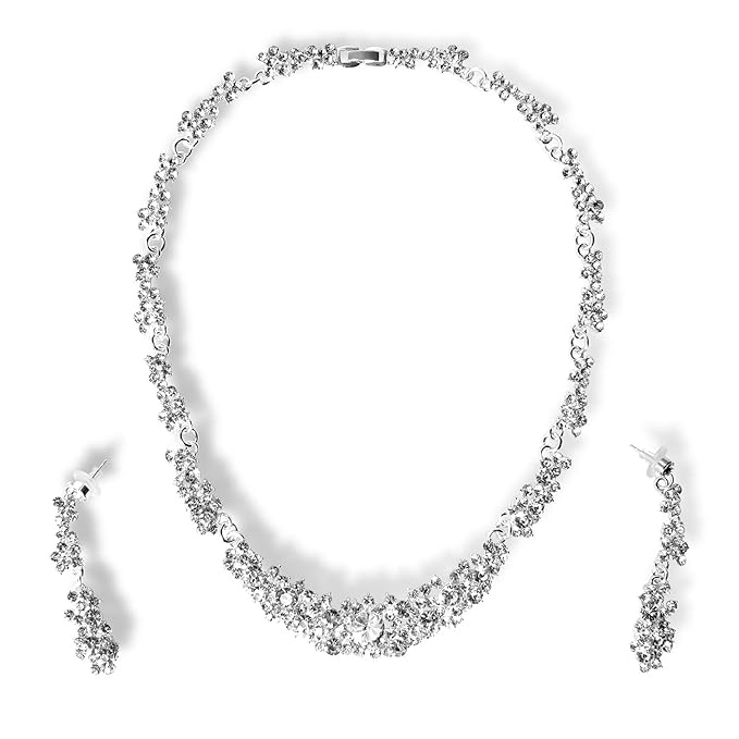 StillCool Braut Schmuck Set Damen Elegant Kristall Halskette Ohrring (Silber)