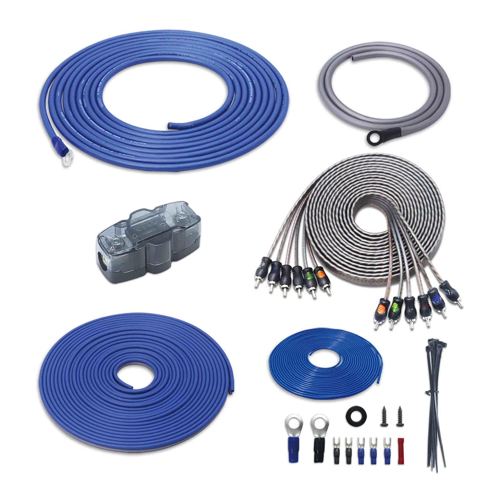 Recoil RCK46 True 4 Gauge Complete 6-Channel CCA Amplifier Wiring Kits with OFC RCA Cable