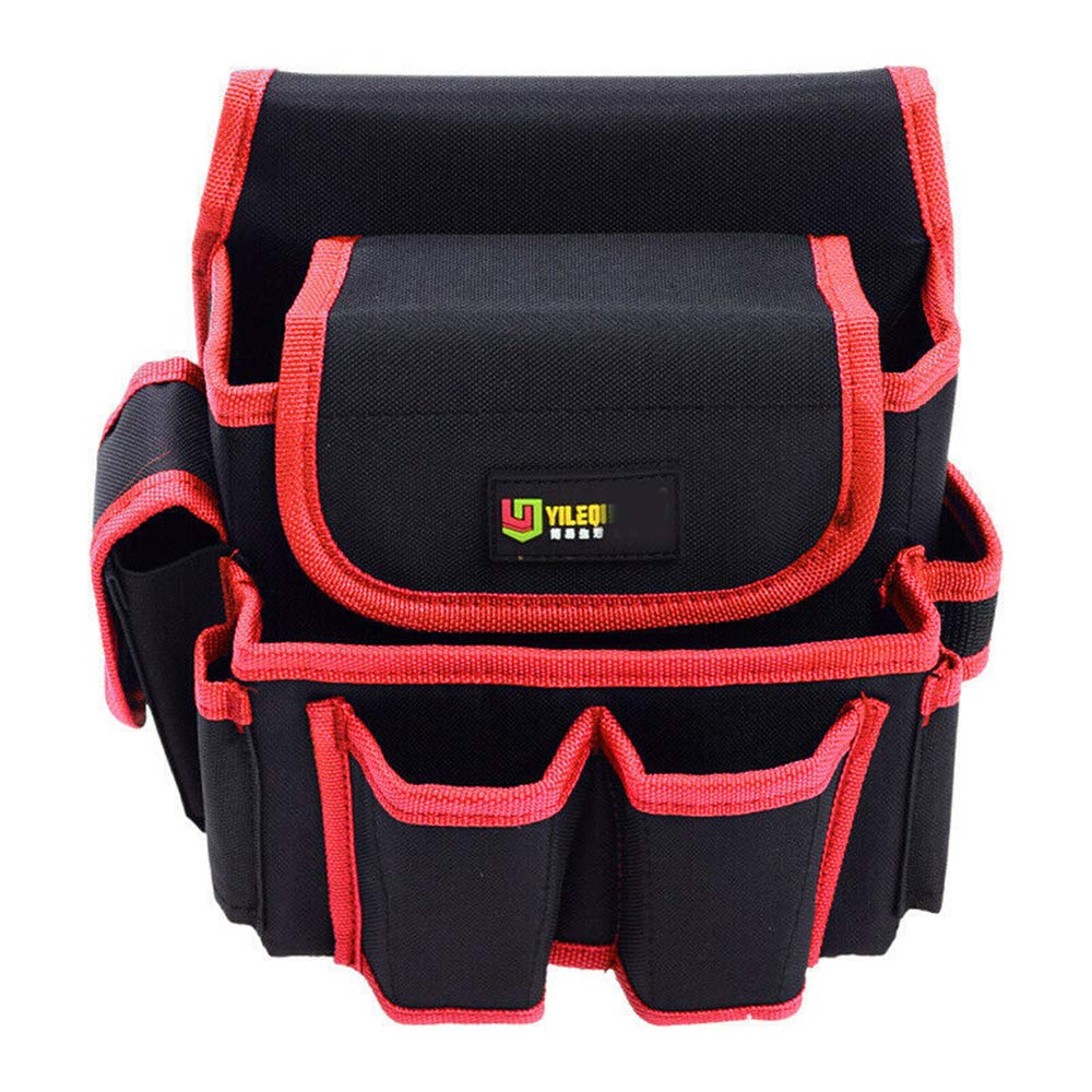 Tool Bag Backpack Pocket Electrician Waist Storage Bag Screwdriver Utility Kit Holder Belt Mutil Pocket Heavy Duty Tool Bag-Red