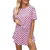 Opemiby Womens Summer 2 Piece Outfits Casual Short Sleeve T Shirt and High Waist Skort Skirt Matching Lounge Set