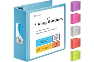 3 Inch Binder 3 Ring Binders Blue, Slant D-Ring 3” Clear View Cover with 2 Inside Pockets, Heavy Duty Colored School Supplies Office and Home Binders – by Enday