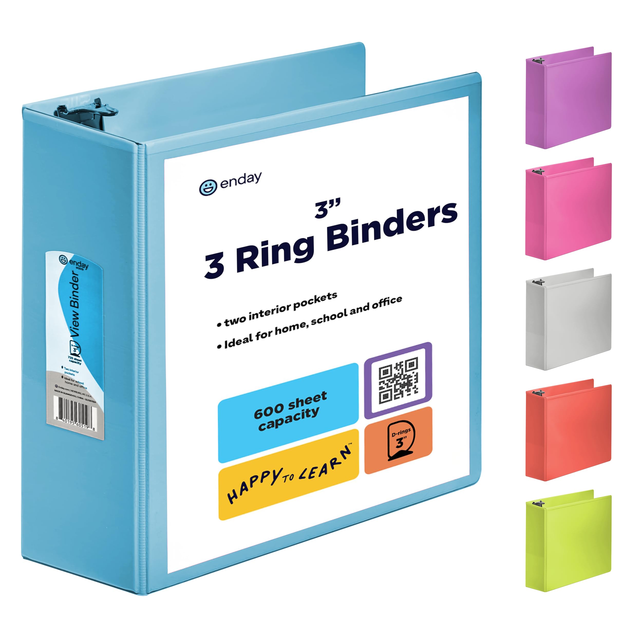 Photo 1 of 3 Inch Binder 3 Ring Binders Blue, Slant D-Ring 3” Clear View Cover with 2 Inside Pockets, Heavy Duty Colored School Supplies Office and Home Binders – by Enday