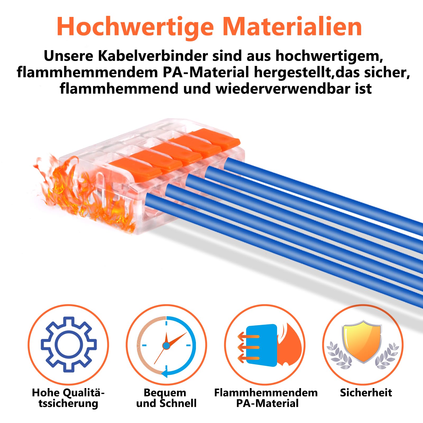 Kabelverbinder Kabelklemmen Elektro, 60 Stück Verbindungsklemmen Klemme mit Betätigungshebel, 4mm² Leiter Klemme Lüsterklemmen Verbindungsklemme Kombiniert Werden für Feste Kabe 2-3-5 Leiter 3