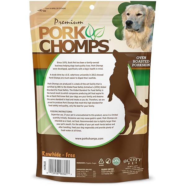 PORK CHOMPS ROASTED PORK SKIN DOG CHEWS, 6-INCH TWISTS, 4 COUNT