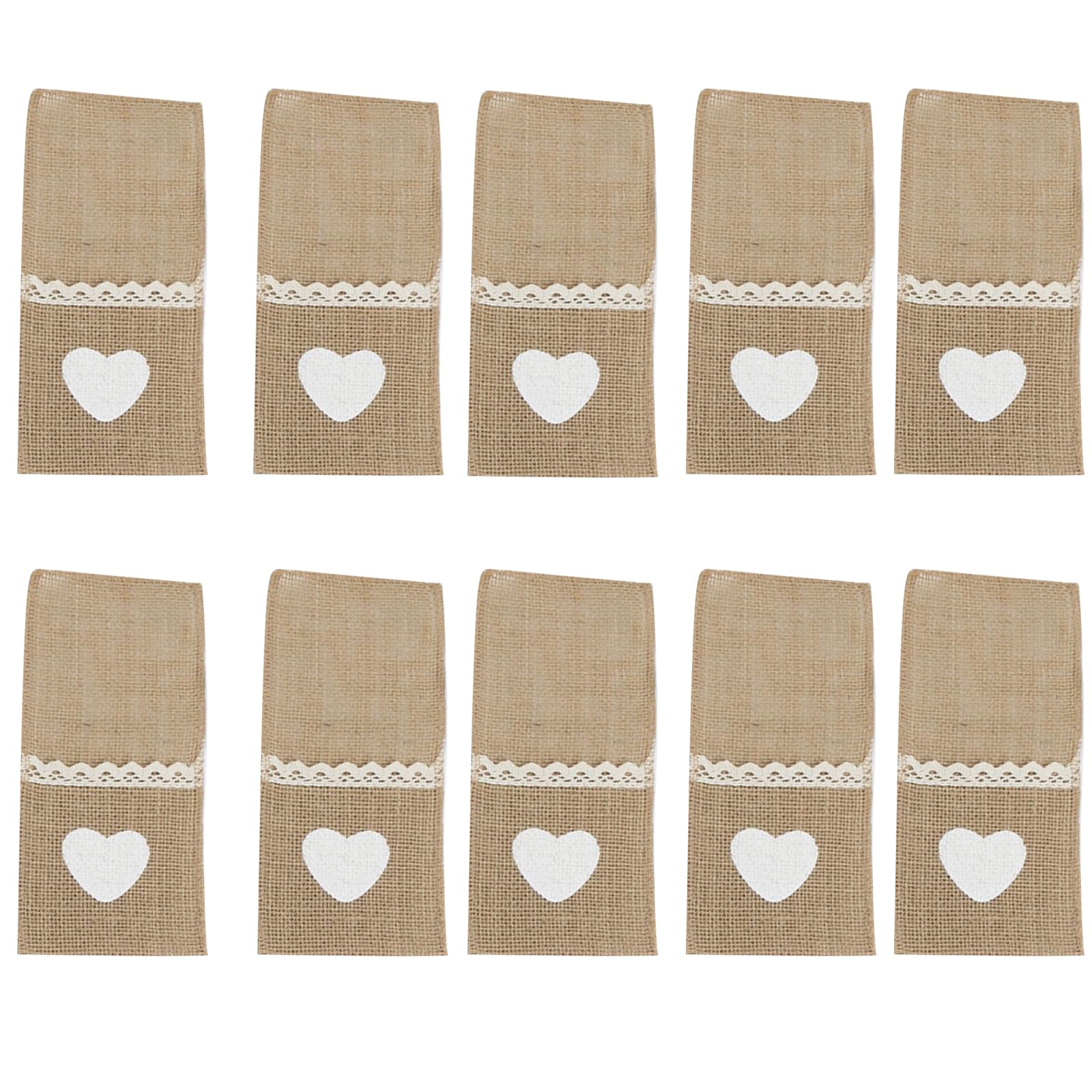 soulnioi 10Pcs Burlap Cutlery Holder, Burlap Lace Utensil Holders Knifes Forks Tableware Bags for Wedding Dinner Christmas Party Table Decoration - Style D