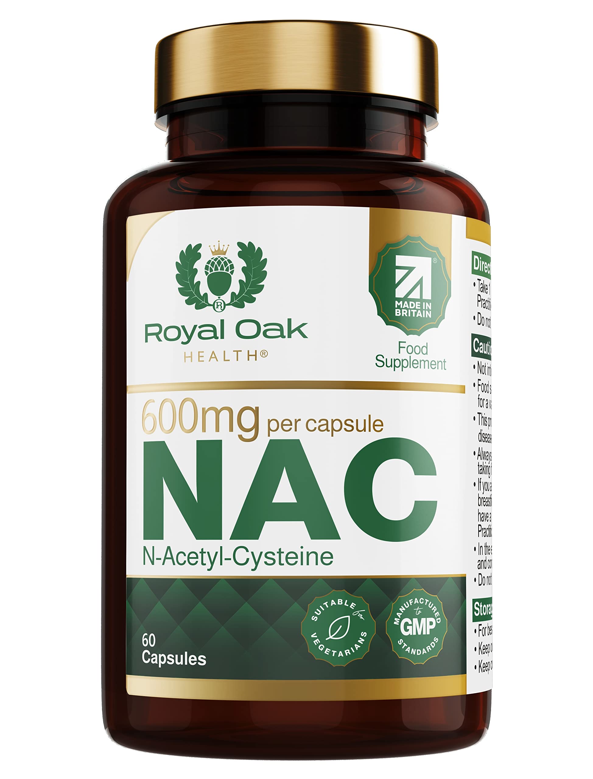 Royal Oak Health NAC 600mg | N-Acetyl-Cysteine | High Strength, Pure & Vegan Formula | 60 Capsules | Made in the UK