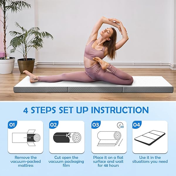 TRIFOLD MATTRESS, TWIN SIZE, 3 INCH, TRI-FOLDING FLOOR BED WASHABLE, PORTABLE FOLDABLE MATTRESS WHOLE SPONGE, CAMPING, FOLD UP GUEST BED, RV TRAVEL, SLEEPOVERS, 75″×38″