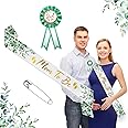 Neutral Sage Green Mom to Be Sash Baby Shower Dad To Be Pin, Gold Glitter Letters Eucalyptus Leaves Greenery Satin Sash Corsage for Pregnant Mommy Gift Party Decorations