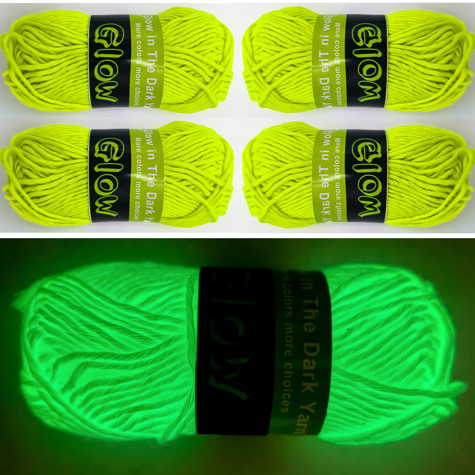 4 Pcs Glow in The Dark Yarn, Sewing Supplies,(55yd) for Crocheting for DIY Arts, Crafts & Sewing Beginners Glow in The Dark Party (Lemon Yellow)