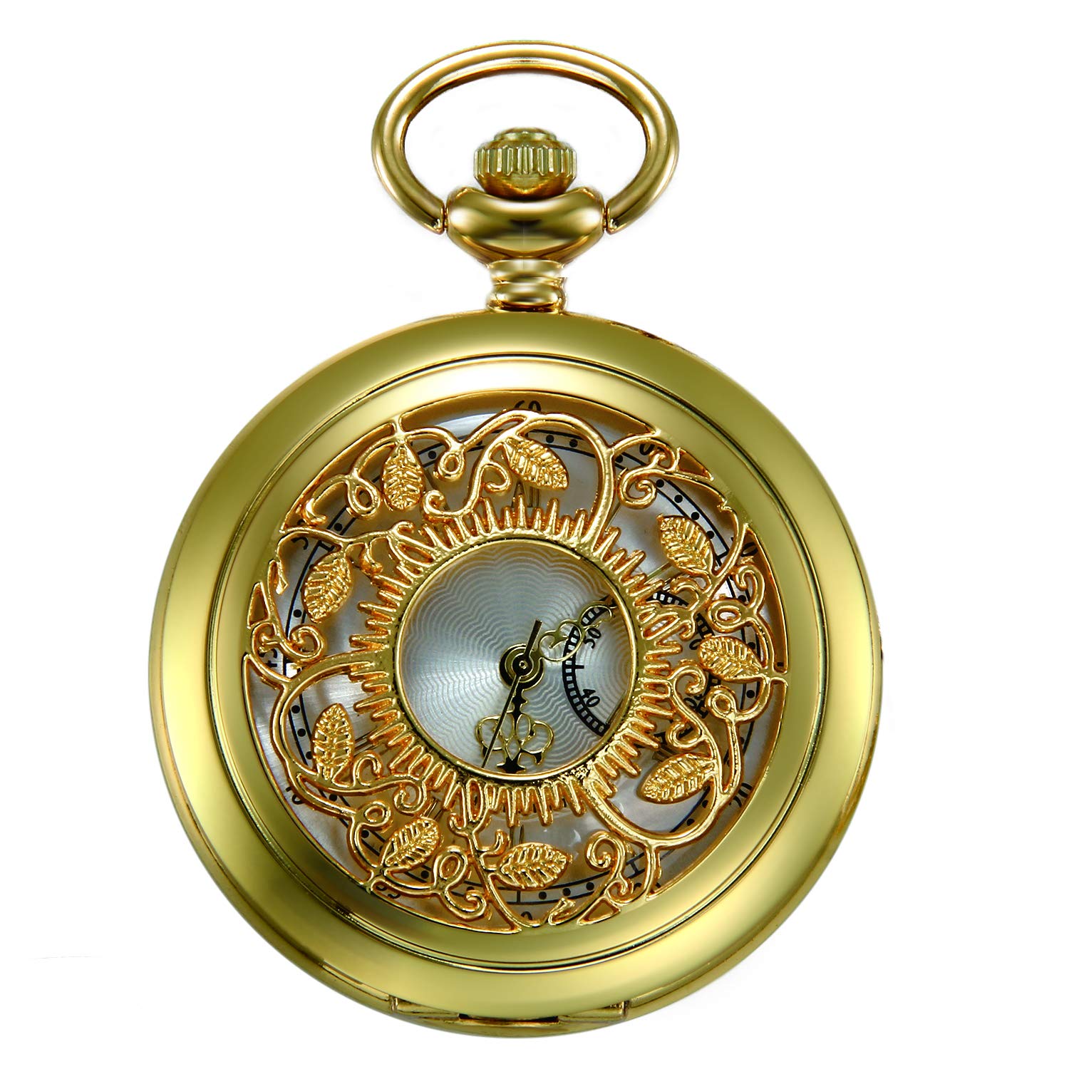 JewelryWe Half Hunter Series Unisex Analog Quartz Gold IP Pocket Watch + 31.5 Inch Chain — image 1