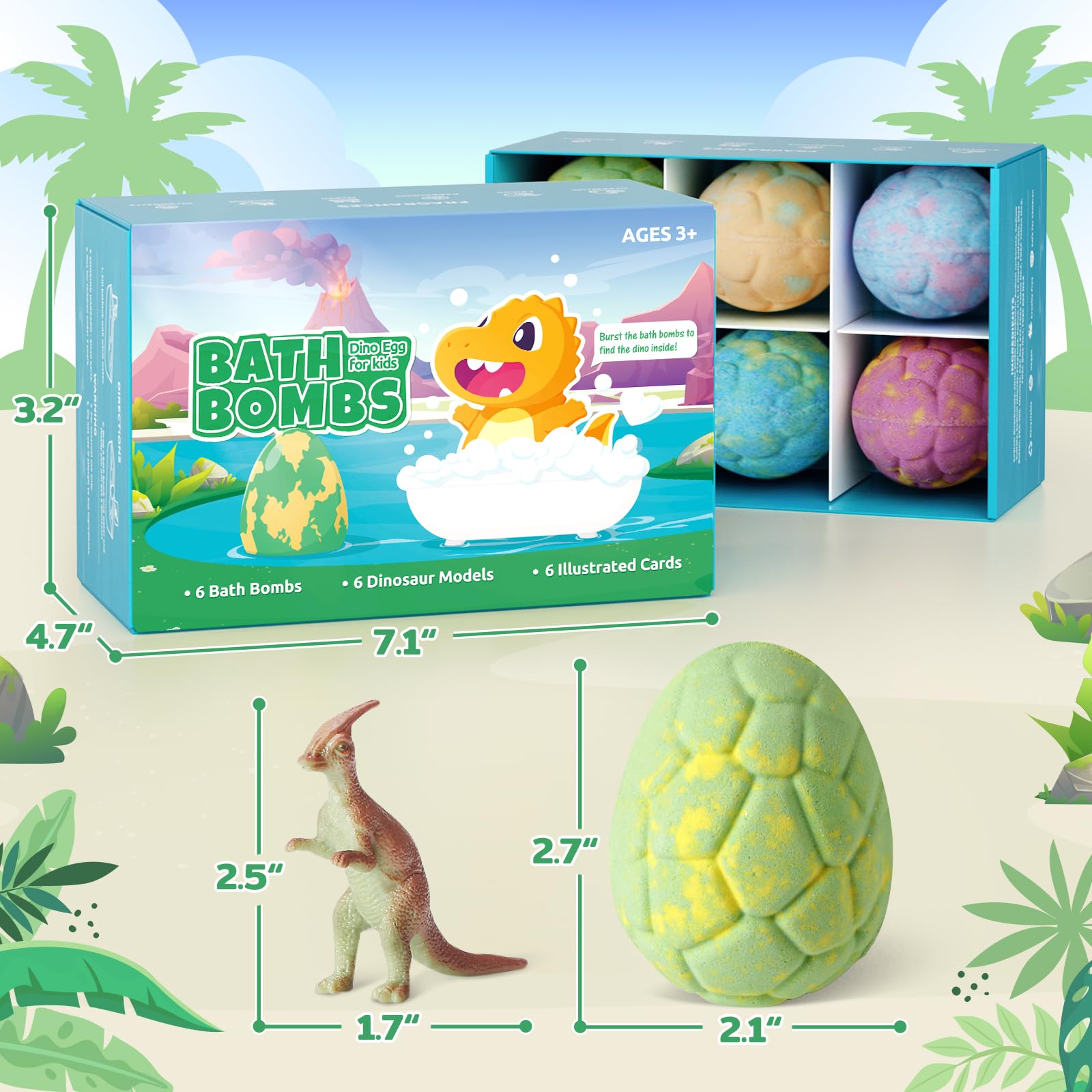 TranquilBliss Dino Egg Bath Bombs for Kids with Surprise Inside, 6 Packs Dinosaur Bath Toys Set for Boys,Girls, Bubble Fizzies, Educational Birthday & Christmas Gift Ideas