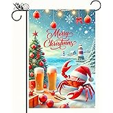 BlissYard Merry Christmas Garden flag 12x 18 Double Sided Winter Crabs Garden Flag Coastal Beach Outdoor Christmas Decorative Banner Lawn Hawaii Nautical Holiday Small Yard Flag