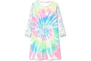 Topgal Teen/Little Girls Nightgown Long Sleeves Tie-Dye Bows Butterfly Breakfast Nightdress Kids' Sleepwear Size 6-16