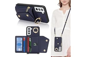 Lipvina for Samsung Galaxy S21 FE Case with Card Holder and Strap - Zipper Pocket,Crossbody Lanyard Strap,Credit Card Holder,