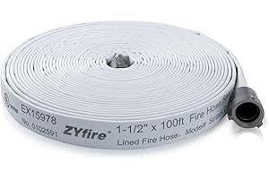 ZYfire Fire Hose - 1-1/2" ID x 100 FT Single Jacket EPDM Firefighter Hose with M × F NST/NH Aluminum Couplings 750 PSI Burst Pressure Lightweight for Use in Firefighting