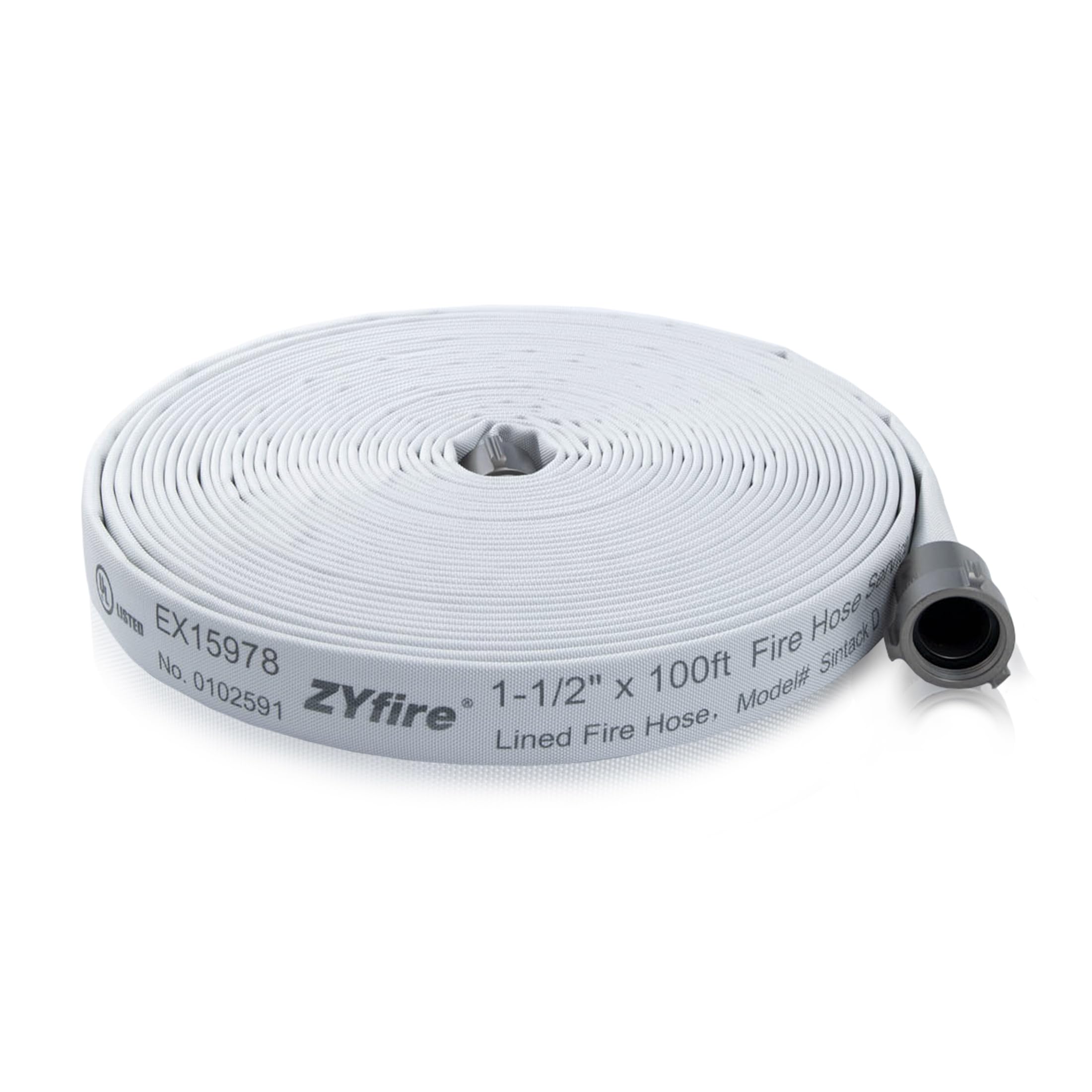 Photo 1 of ZYfire Fire Hose - 1-1/2" ID x 100 FT Single Jacket EPDM Firefighter Hose with M × F NST/NH Aluminum Couplings 750 PSI Burst Pressure Lightweight for Use in Firefighting