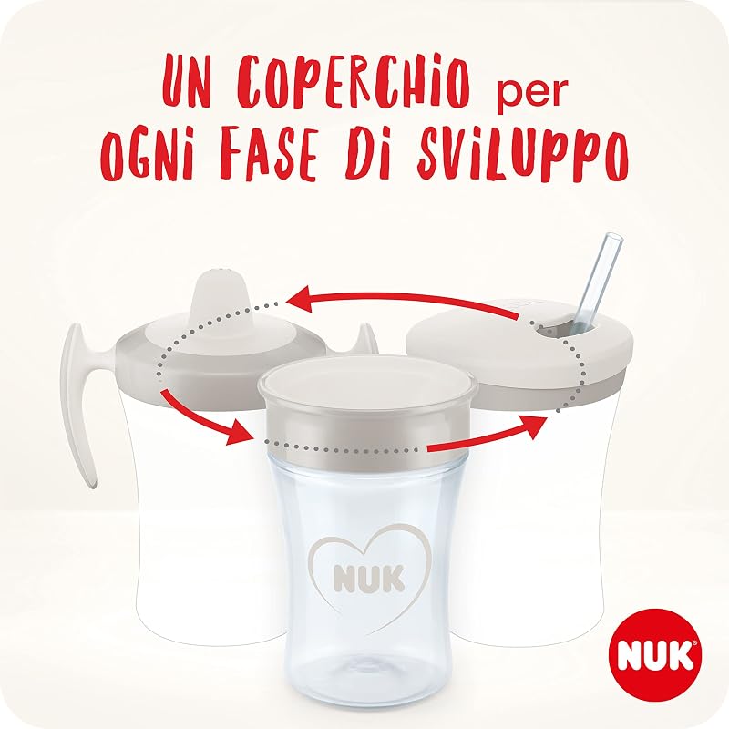 3-in-1 Set per imparare a bere con Trainer Cup bicchiere antigoccia (6+ mesi), | 230 ml | Senza BPA | Bianco (cuori)