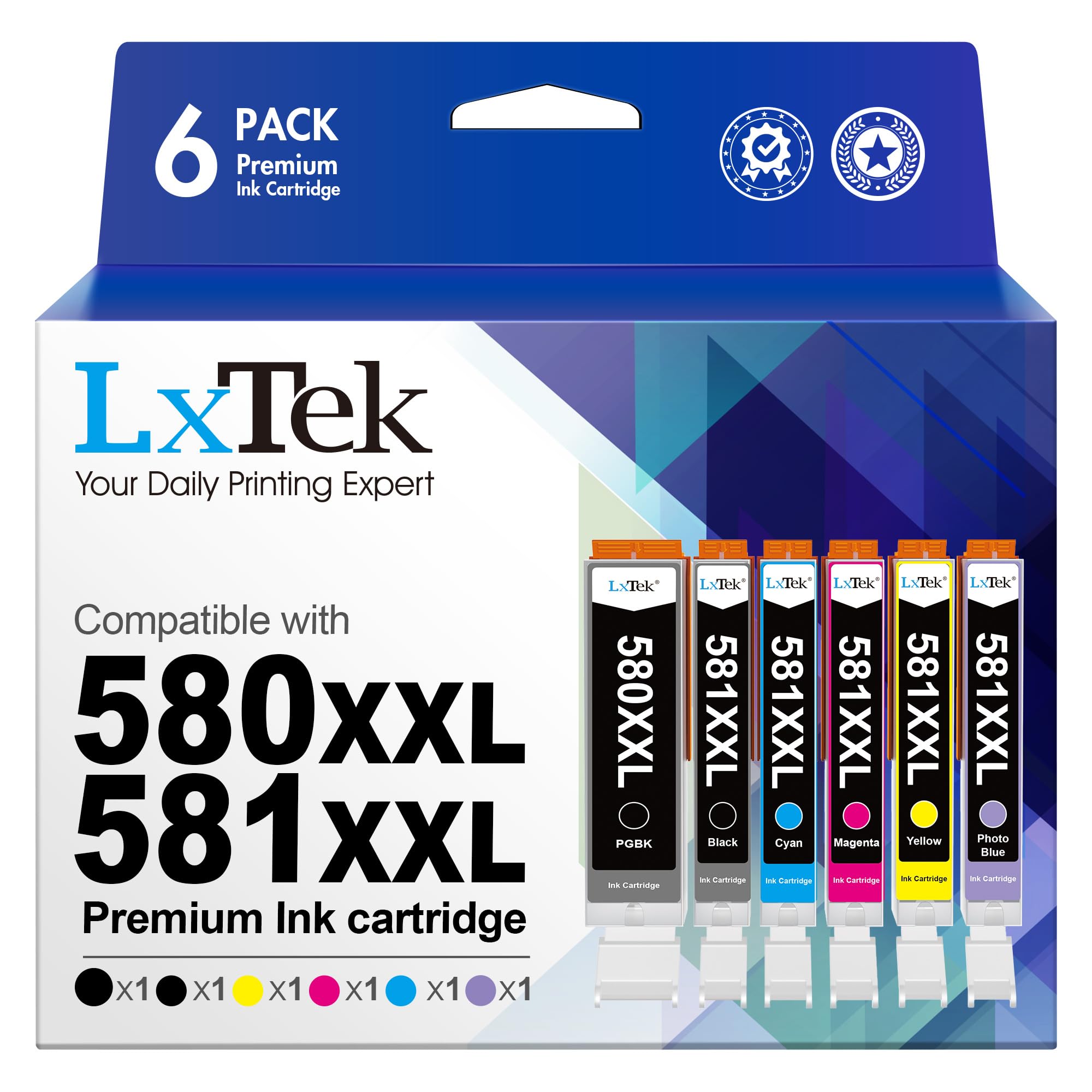 LxTek PGI-580 CLI-581 XXL Compatible Ink Cartridges for Canon 580 581 for Canon Pixma TS8150 TS8250 TS8350 TS8151 TS8152 TS8251 TS8252 TS8350a TS8351 TS8351a TS8352 TS8352a TS9150 TS9155 (6-Pack)