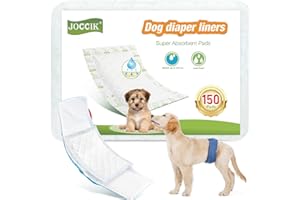 JOCCIK Dog Diaper Liners 150ct Super Soft and Absorbent Dog Diaper Booster Pads for Male Dog Belly Bands or Female Dog Diapers(Regular, 150pcs)