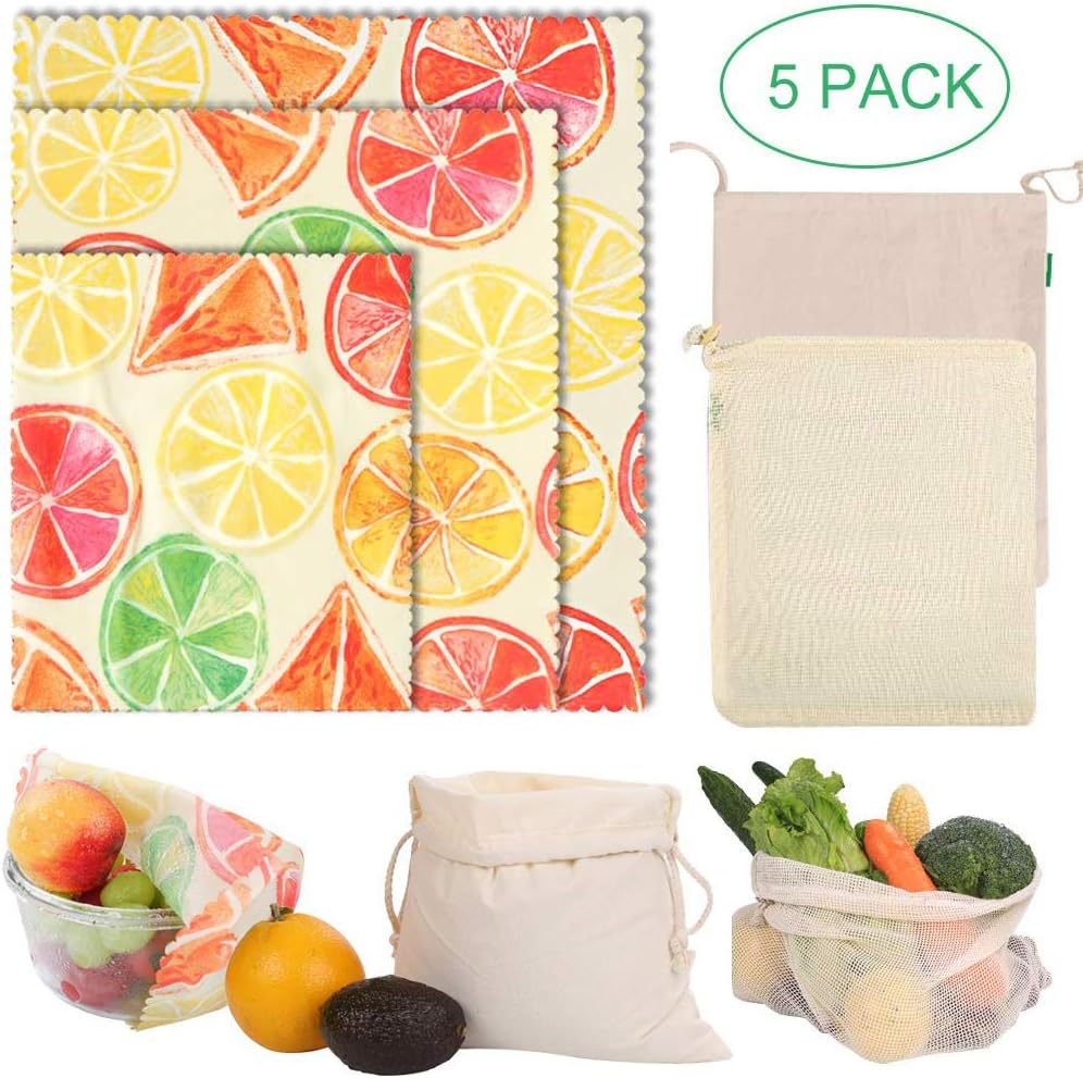 Beeswax Wraps Eco Friendly Reusable Food Wraps Sustainable Reusable Durable BPA-Free Food Storage Cover for Fruits & Vegetables and Bowls to Keep Fresh,3 Pack,1 Small,1 Medium,1 Large