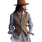 DRAHANCE Women's Herringbone Tweed Waistcoat V-Neck Lapel Suit Vest | Sleeveless Blazer For Work, Office, Business And Formal Wear