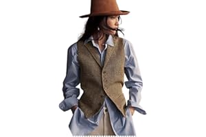 Womens Herringbone Tweed Waistcoat Lapel Sleeveless Blazers V Neck Work Office Suit Vests