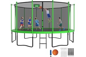 YORIN Tranpoline 16FT 15FT 14FT 12FT 10FT 8FT Tranpoline for Kids and Adults 1500LBS Tranpoline with Basketball Hoop, Enclosure Net, Back Yard Heavy Duty Recreational Tranpolines, ASTM Approved