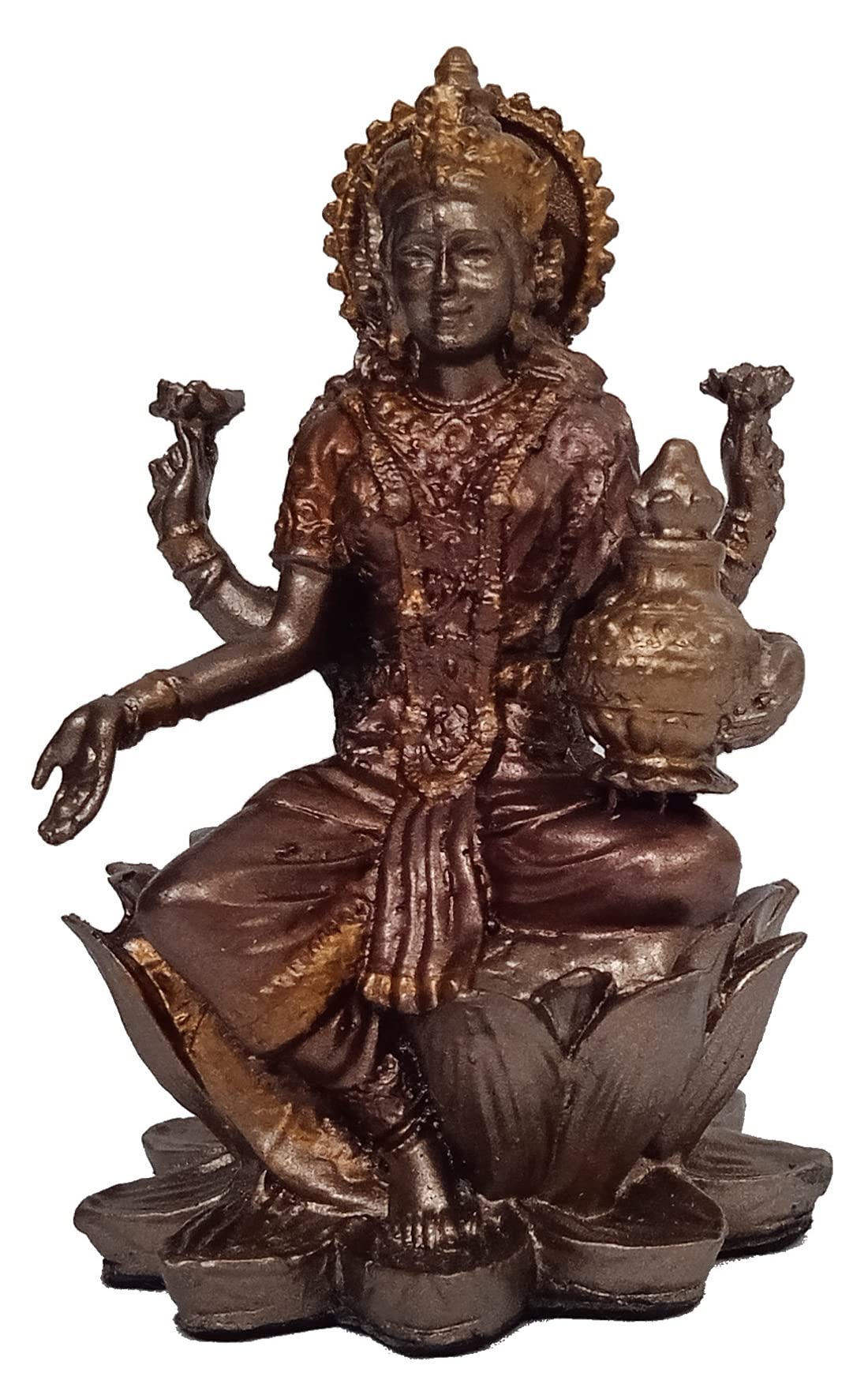 Purpledip Resin Idol Lakshmi Laxmi Mahalakshmi, Goddess Of Wealth & Fortune: Collectible Bronze Finish Statue, 3 Inches (12563)