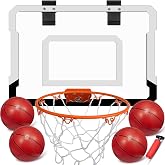 Indoor Mini Basketball Hoop Set Gift for Kids Adults, Upgrade Over Door Hoop with 4 Rubber 6" Balls, Wall Mount Hoop for Bedroom Yard, Christmas Stocking Stuffer Gift for Boys Teen