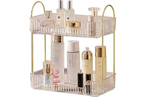 Shuang Qing 2 Tier Clear Countertop Storage - Bathroom & Kitchen Organizer, Cosmetics & Makeup Shelf, Spice Rack
