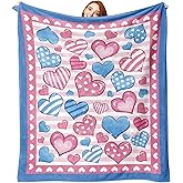Zzkol Valentines Flannel Blanket, Pink Blue Love Heart Throw Blanket Gifts for Women Girls Wife, Soft Blanket for Anniversary Wedding Bedding Sofa 50 x 60 Inch