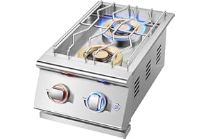 Huishenplus Grilling Side Burners for Outdoor Kitchen, 2 * 18,000BTU Liquid Propane Side Burner,Convertible to Natural Gas, Duty Heavy 304 Stainless Steel, Built-in Double Burner for BBQ Island Grill