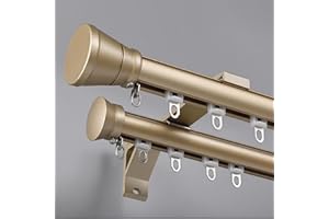 KUZRZNH Double Curtain Track Wall Mounted, Roman Rod for Curtain, Aluminum Heavy-Duty Silent Rail, Sliding Curtain Track System with Silent Rollers, for Room Divider Living Bedroom Room (Gold, 7.5ft)