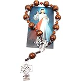 Westmon Works Divine Mercy Rosary Chaplet One Decade Wood and Metal Catholic Prayer Set with Holy Card