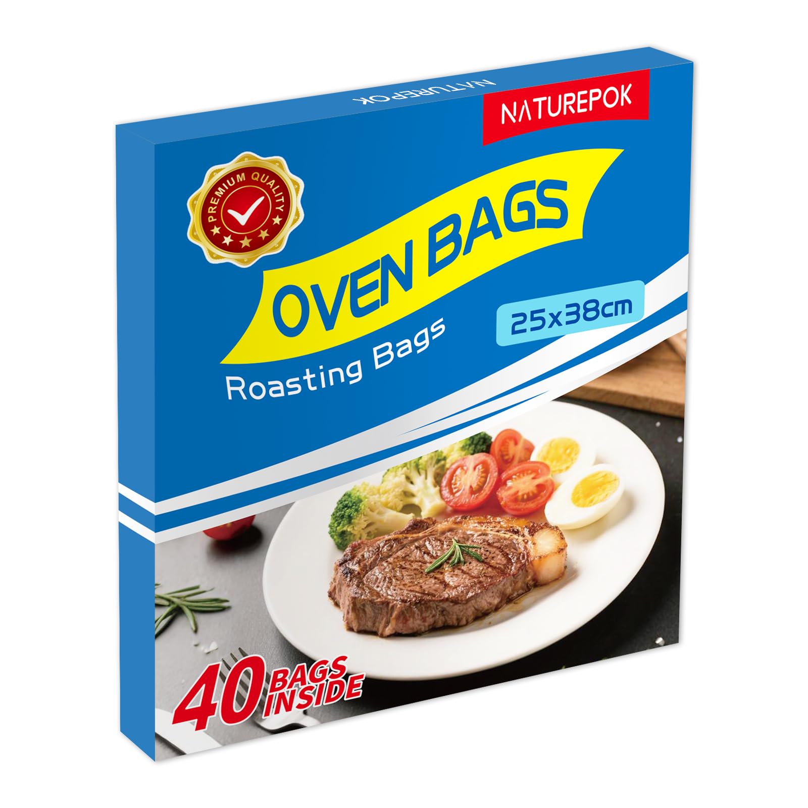 Photo 1 of 40 PCS Oven Roasting Bags with Ties — 38 x 25cm Heat-Resistant Cooking Bags for Chicken Turkey Meat Fish — Multipurpose Food Safe Oven Bags for Baking Steaming Roasting Grilling Meal Prep