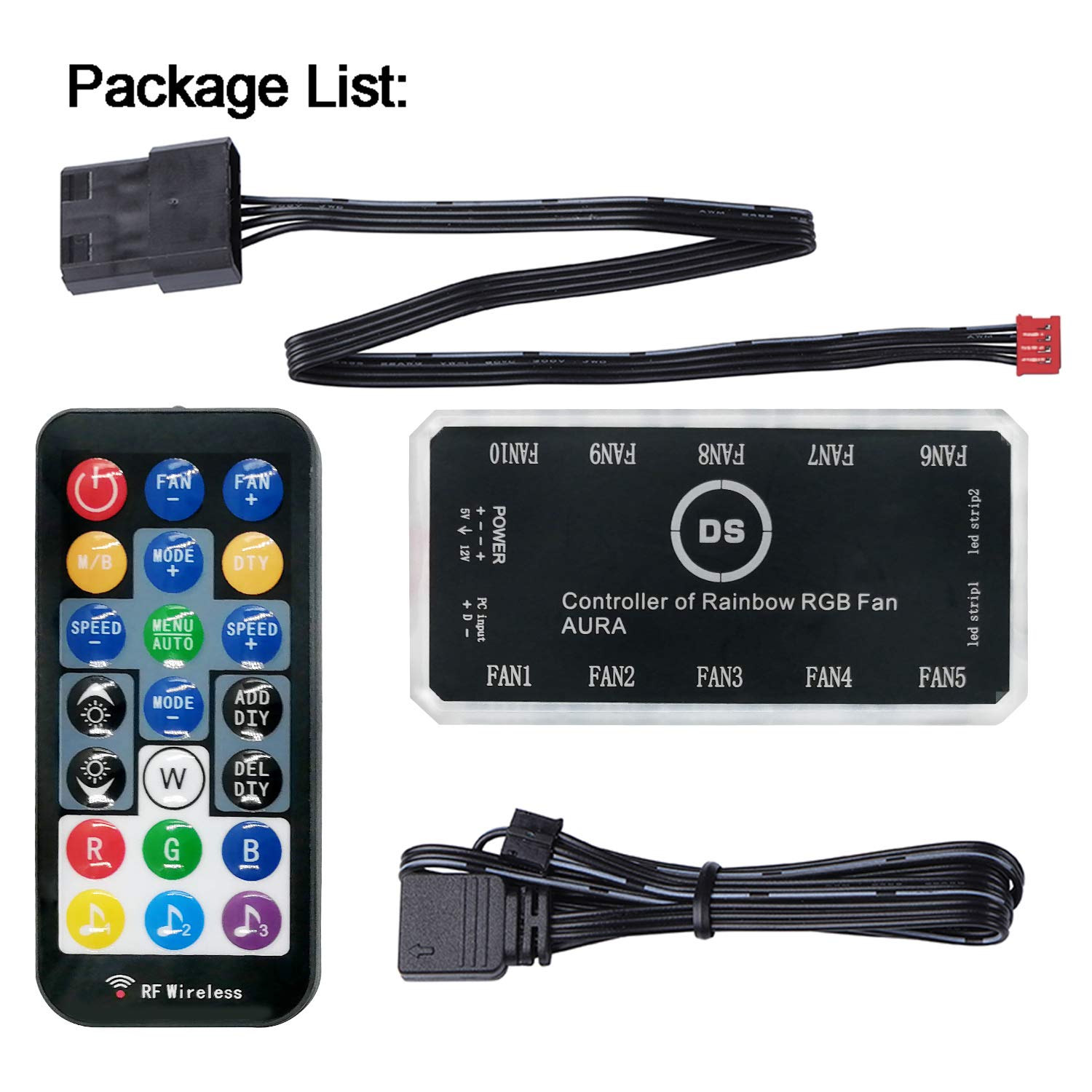 DS Rainbow RGB Fans and LED Strip Sync Controller Only for DS A D E G Series Fans, Compatible with Aura or Mystic (5V 3PIN, 6th Gen, O Series)