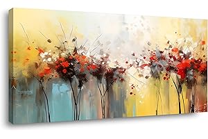 TEKMENT Abstract Blooming of Colorful Flowers Paint Wall Art Decor Artwork for Living Room 20x40 Inches