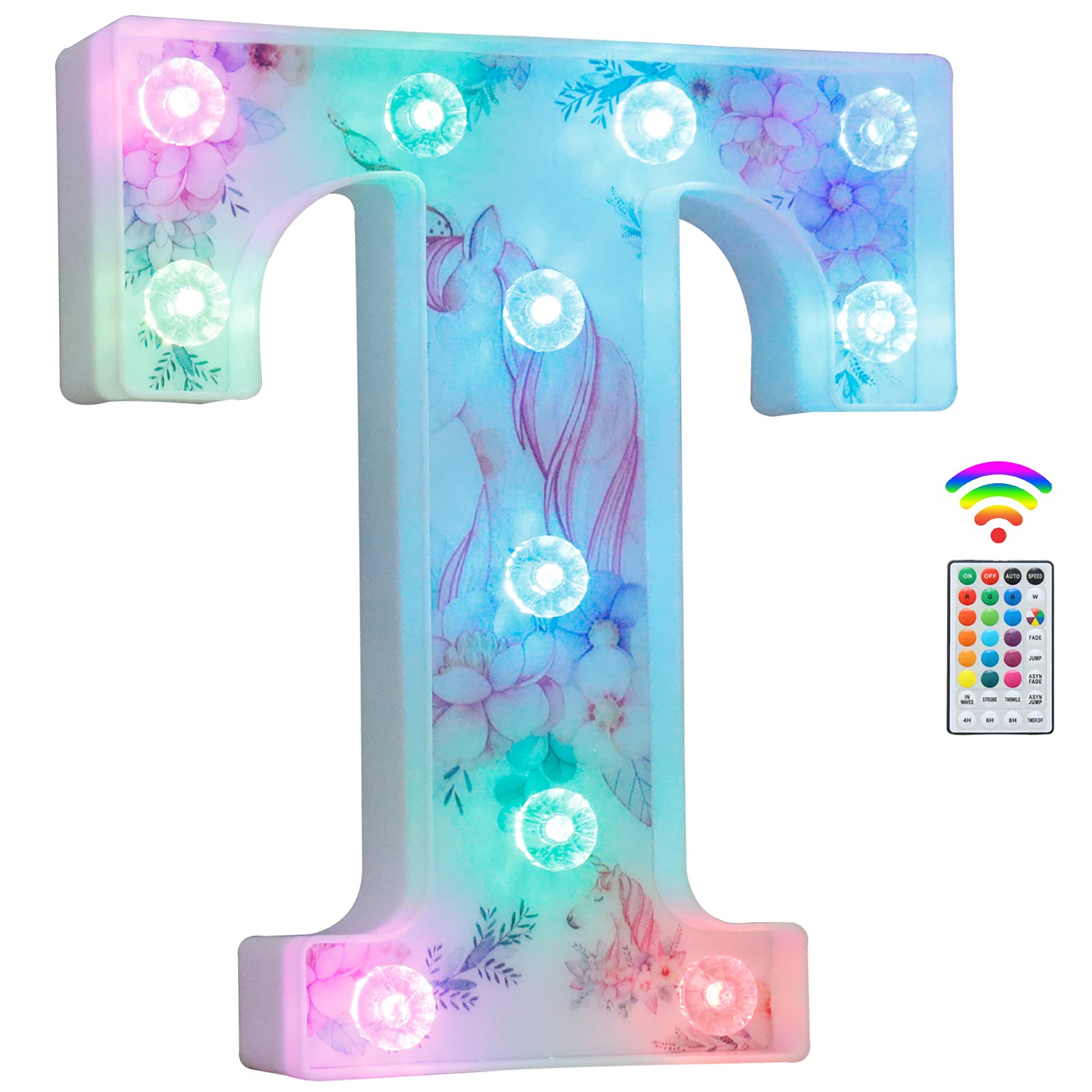 Unicorn Light Up Letters, LED Letter Lights 18 Color Changing Diamond Alphabet Sign Unicorn Gifts for Girls Women Party Birthday Decorations Remote Night Light Christmas Valentine Wall Table Decor - T