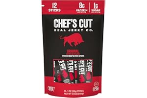 CHEF'S CUT REAL JERKY Chef's Cut Smoked Beef and Pork Jerky Meat Sticks, Original Smokehouse (1 Ounce Stick, Pack of 12) - High Protein, 8g Protein, 90 Calories, Gluten-Free, Individually Wrapped, Keto Friendly Snack, Low Carb Snack