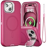 Follaroma for iPhone 15 Case with Stand & Built-in Camera Cover, MagSafe Compatible, Heavy-Duty Shockproof Protection, Magnetic & Rugged Phone Cover for iPhone 15 6.1'', Hot-Pink