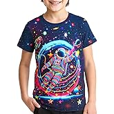 Zypynith Astronaut Neon Shirts for Boys 5-14 Years, Crew Neck 3D Short Sleeve Fashion T-Shirts for Kids Graphic Tees