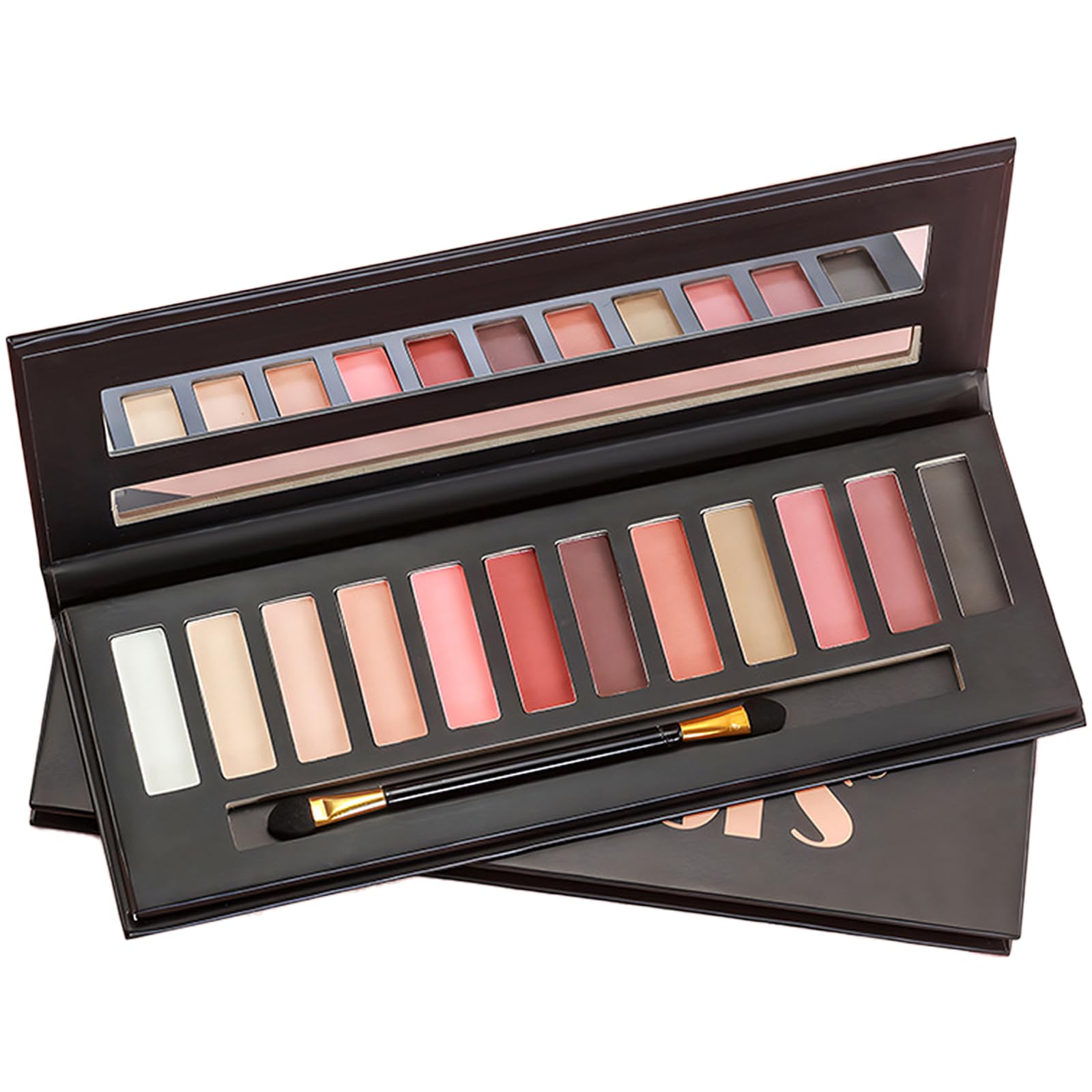 Professional Eyeshadow Palette, 12 Colours, Matte Natural Nude Tones, Highly Pigmented Long Lasting Eye Makeup with Dual-Ended Brush, Eye Shadow Pallets for Women