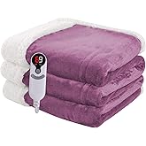 Heated Blanket Electric Blanket Full Size 72''x84'' with 9 Heating Levels, 1-10 Hour Auto Shut Off, Machine Washable, Flannel & Sherpa Soft Warming Blanket for Couch, Bed, Office - Purple