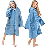 Hiturbo Kids Bath Towel Hoodie: Soft Plush Zipper Surf Poncho - Warm Fleece Changing Towels Swimming Outerwear (Blue)