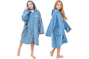 Hiturbo Kids Bath Towel Hoodie: Soft Plush Zipper Surf Poncho - Warm Fleece Changing Towels Swimming Outerwear (Blue)