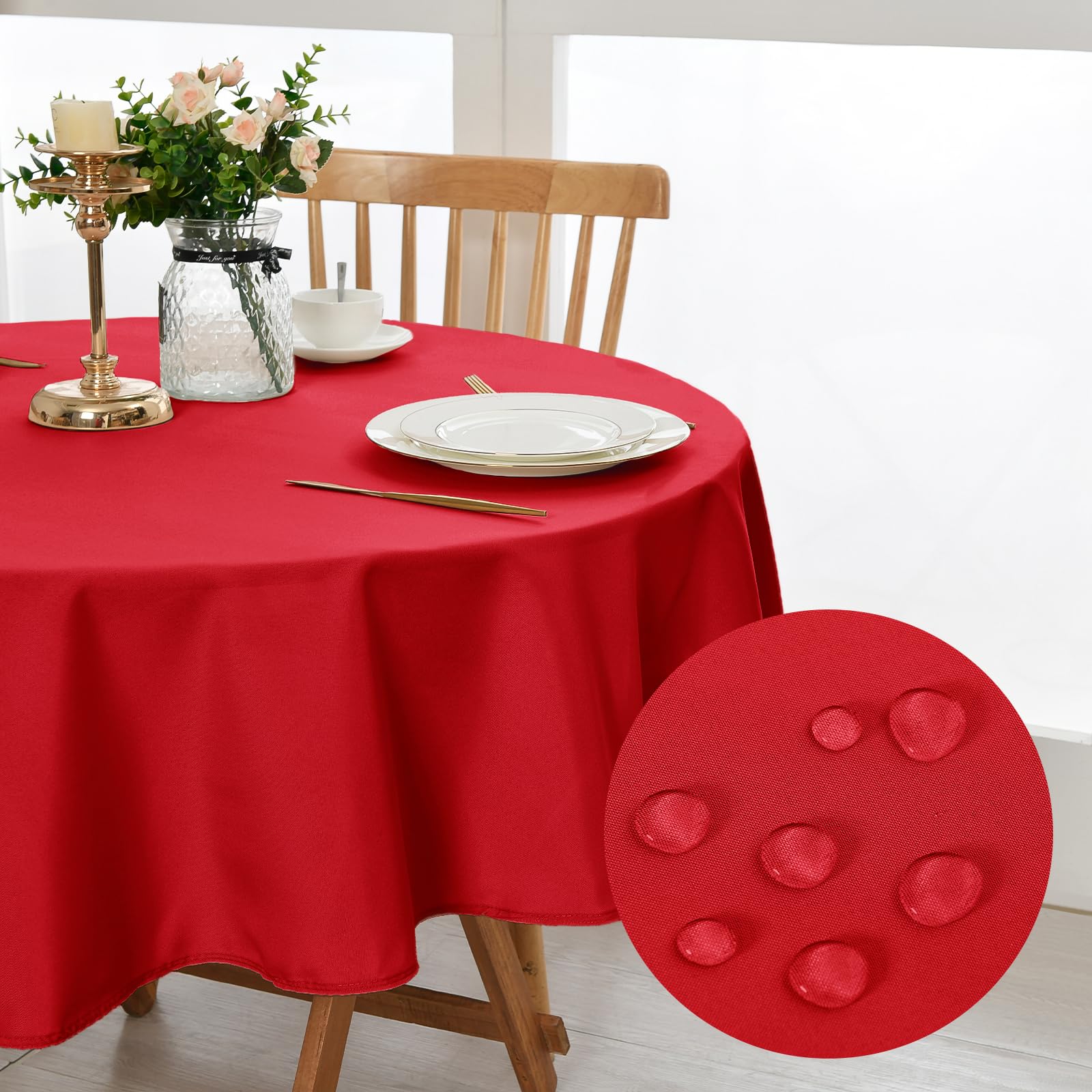 DWCN Christmas Decorative Round Tablecloth Red Table Cloth Wipe Clean Tablecloth Wipeable Tablecloths Round Table Cloth Waterproof Table Cloth Round 140cm Diameter — image 1